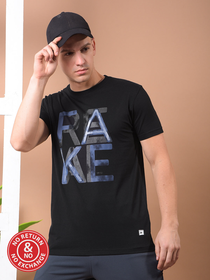 COBB BLACK PRINTED ROUND NECK T-SHIRT
