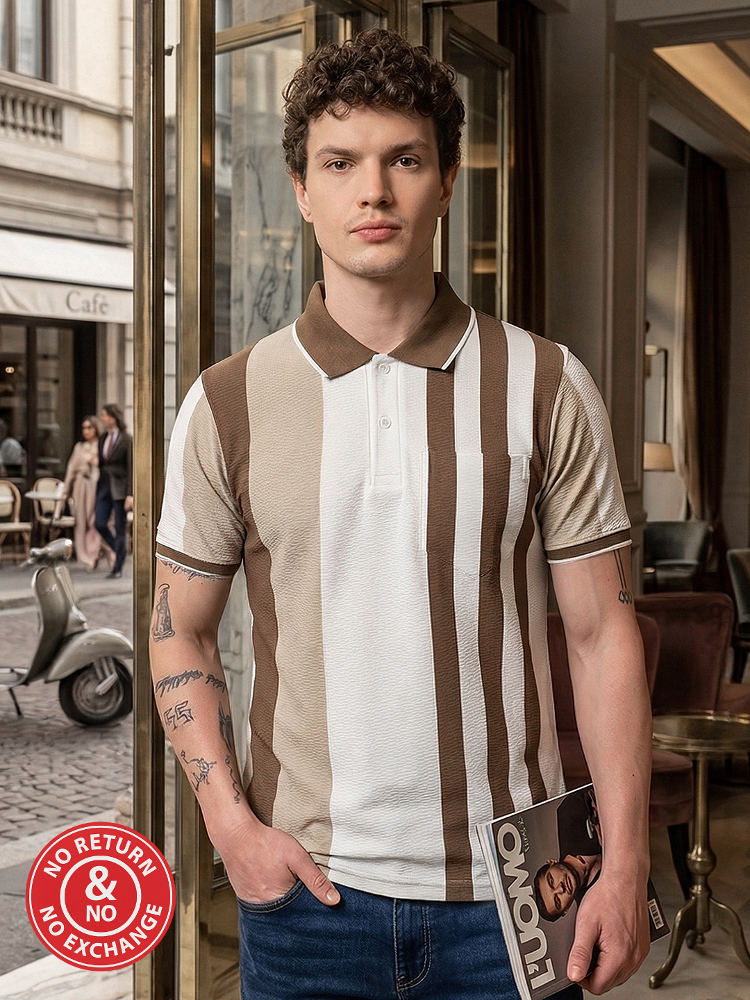 COBB BROWN COLOR-BLOCK POLO NECK T-SHIRT