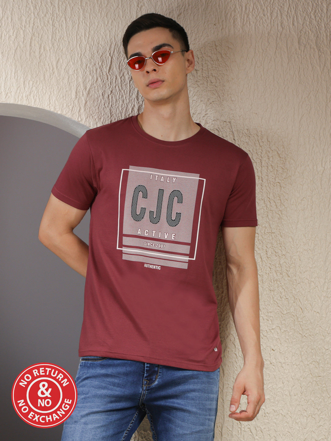 COBB MAGENTA PINK PRINTED ROUND NECK T-SHIRT