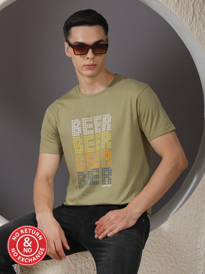 COBB PISTA GREEN PRINTED ROUND NECK T-SHIRT