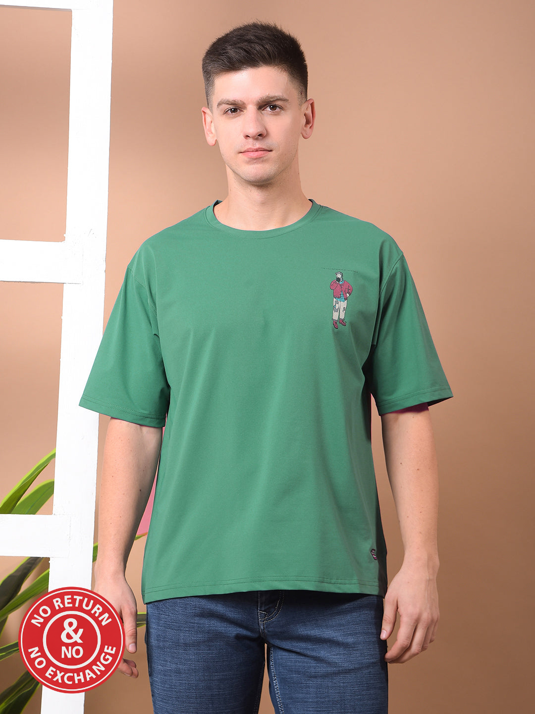 COBB GREEN PRINTED ROUND NECK OVERSIZED T-SHIRT