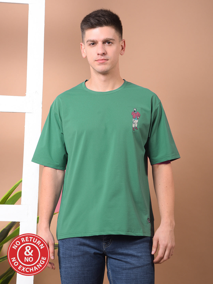 COBB GREEN PRINTED ROUND NECK OVERSIZED T-SHIRT