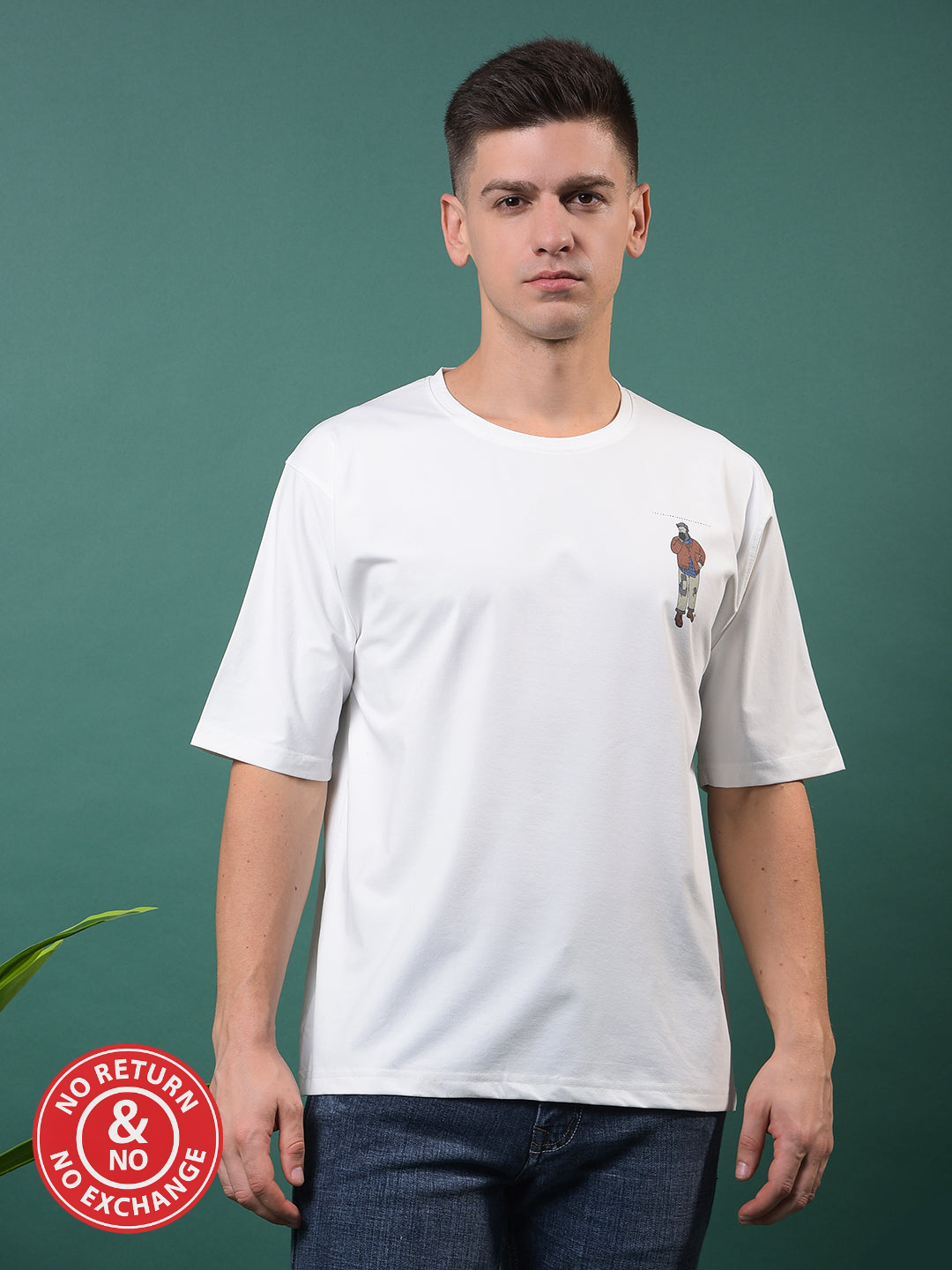 COBB WHITE PRINTED ROUND NECK OVERSIZED T-SHIRT