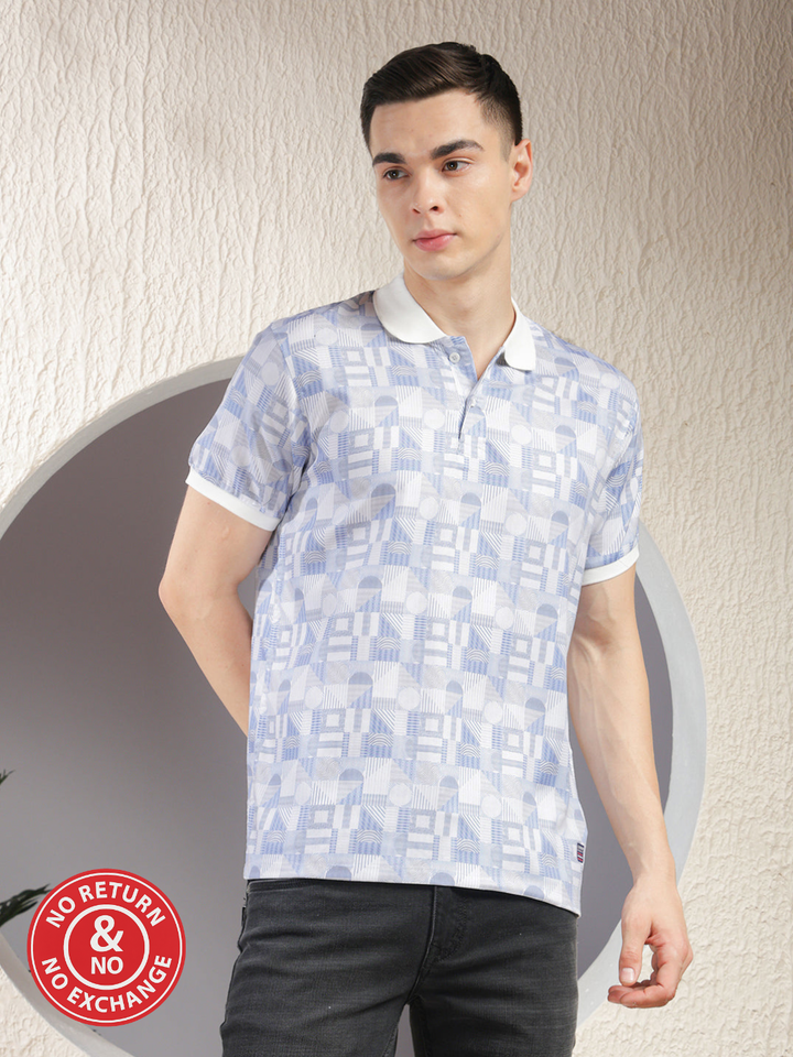 COBB WHITE PRINTED POLO NECK T-SHIRT