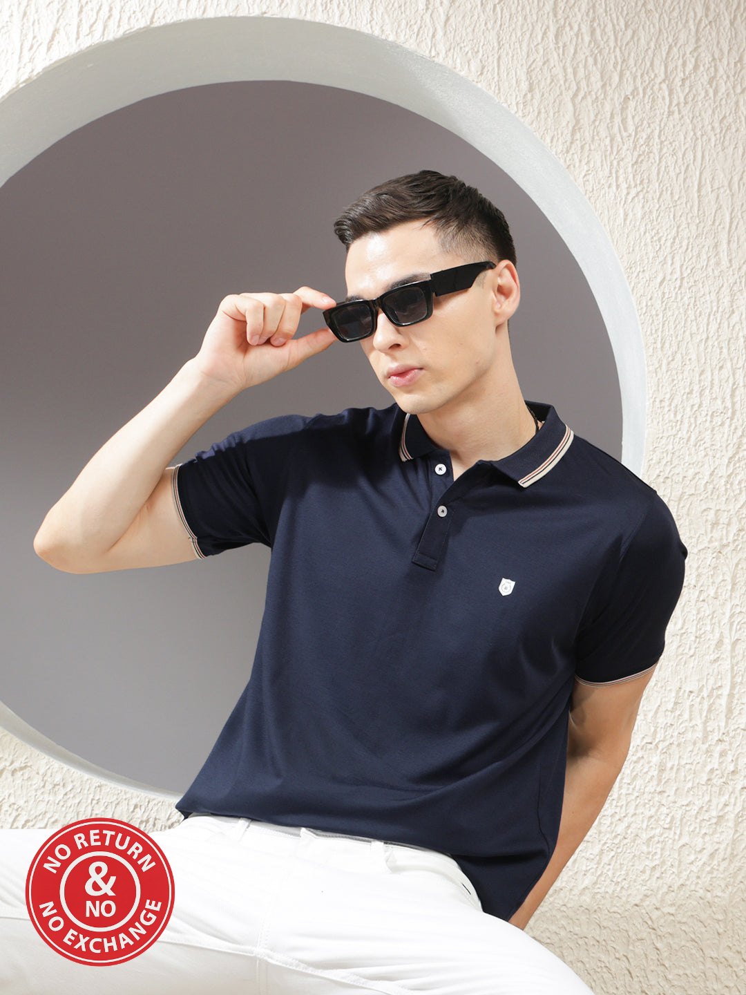 COBB SOLID NAVY BLUE  POLO NECK T-SHIRT