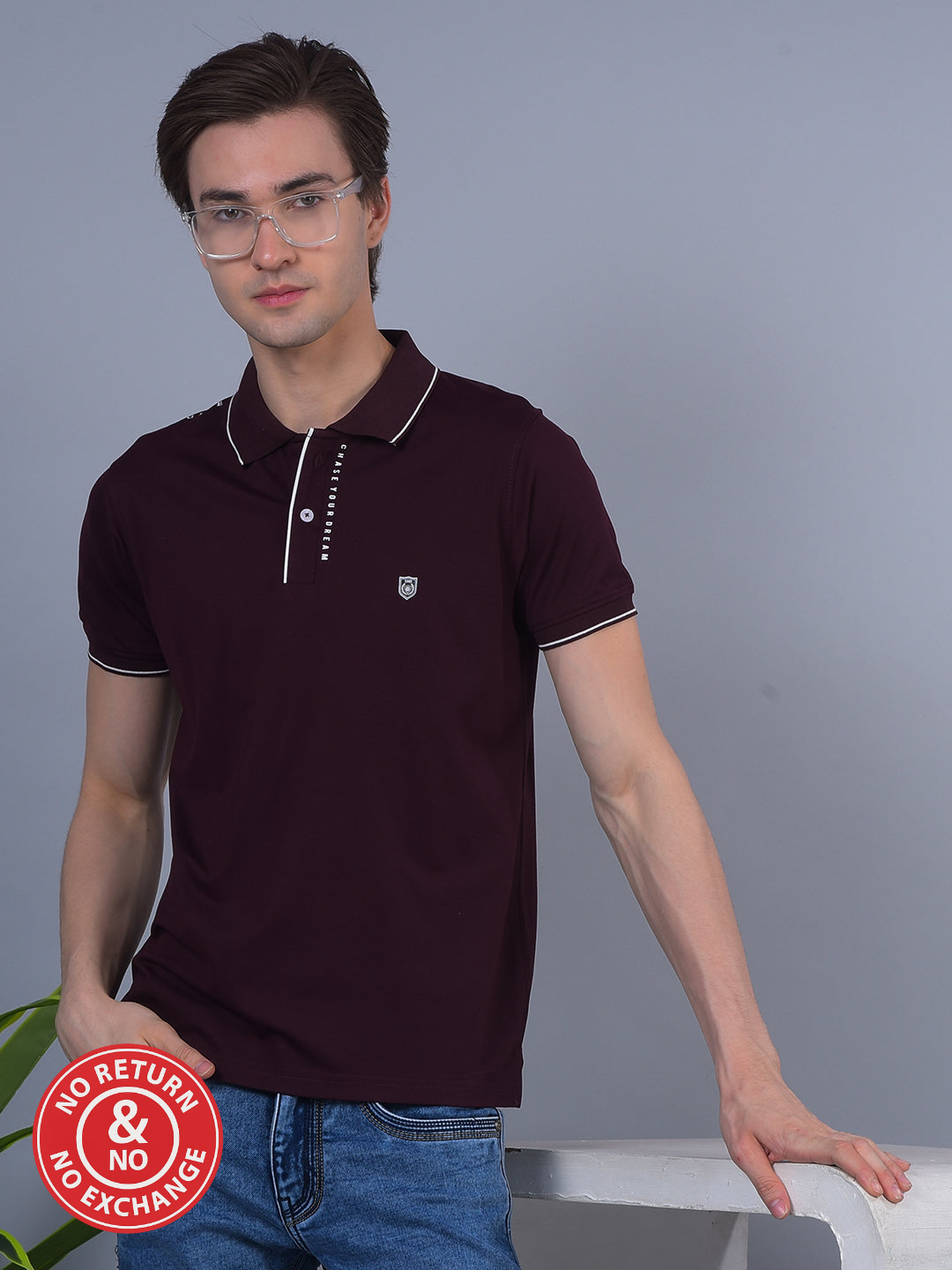 COBB WINE PRINTED POLO NECK T-SHIRT