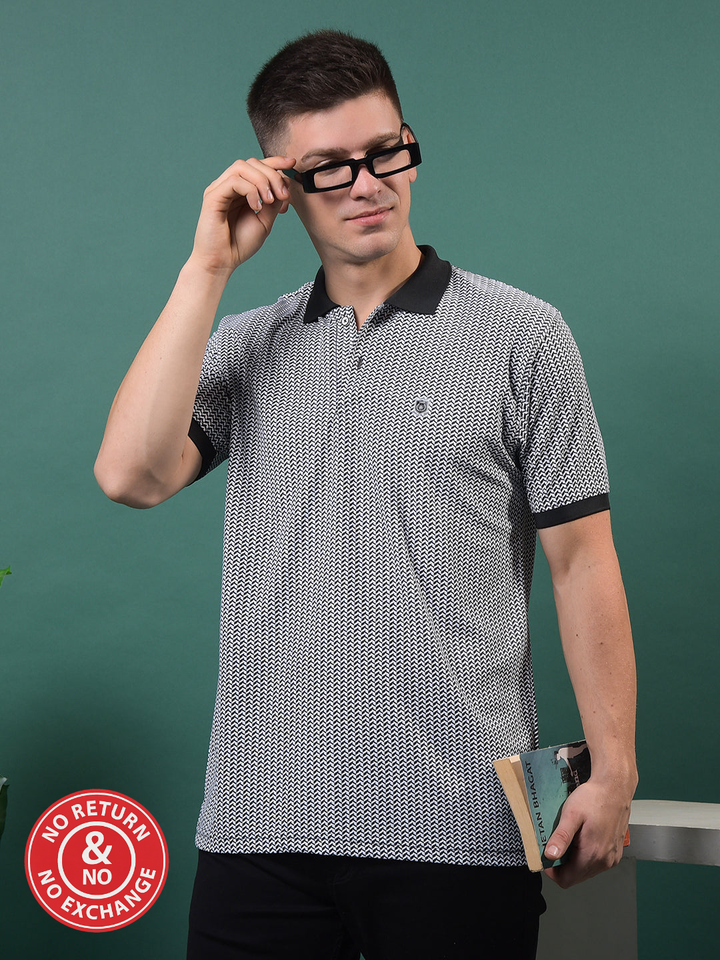 COBB BLACK SELF-DESIGN POLO NECK T-SHIRT