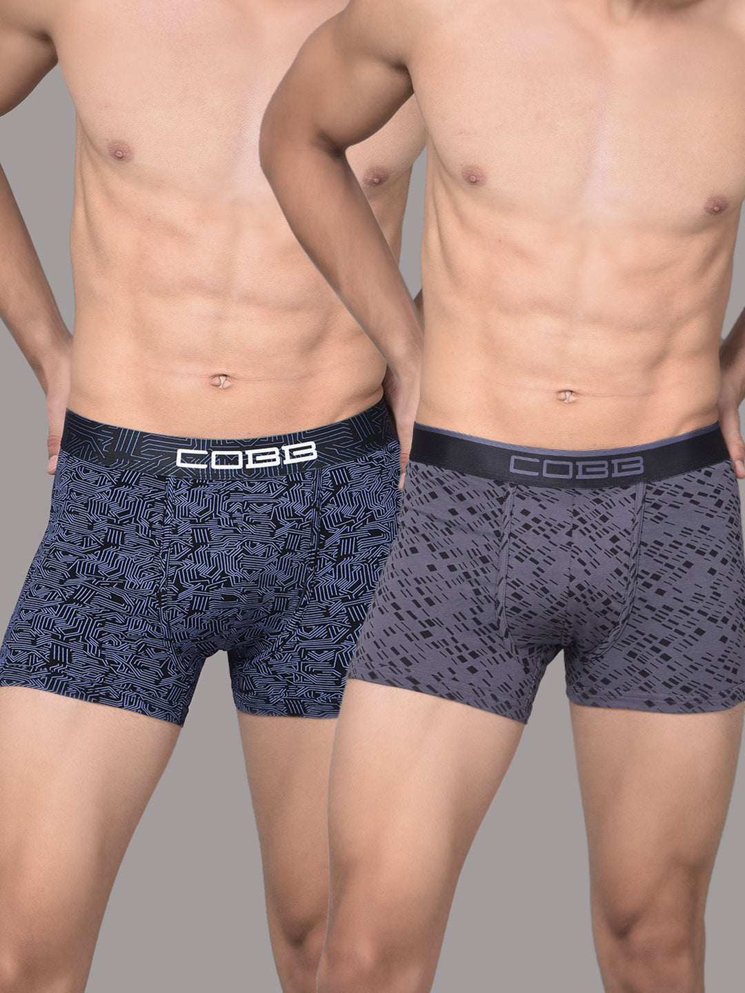 Cobb Mens Cotton Black and Blue Printed Premium Trunk (Pack of 2) Assorted