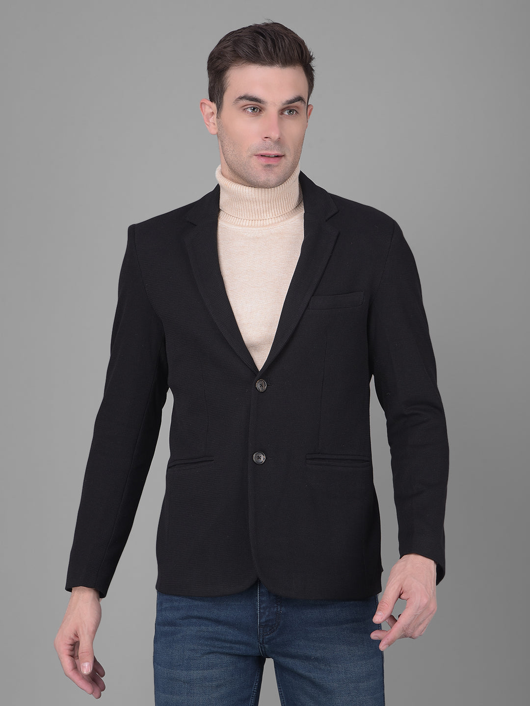cobb solid black casual blazer