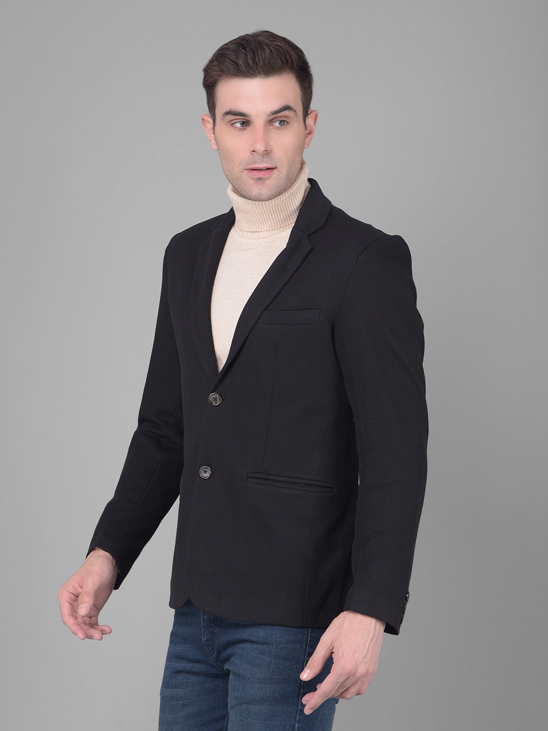 COBB SOLID BLACK CASUAL BLAZER