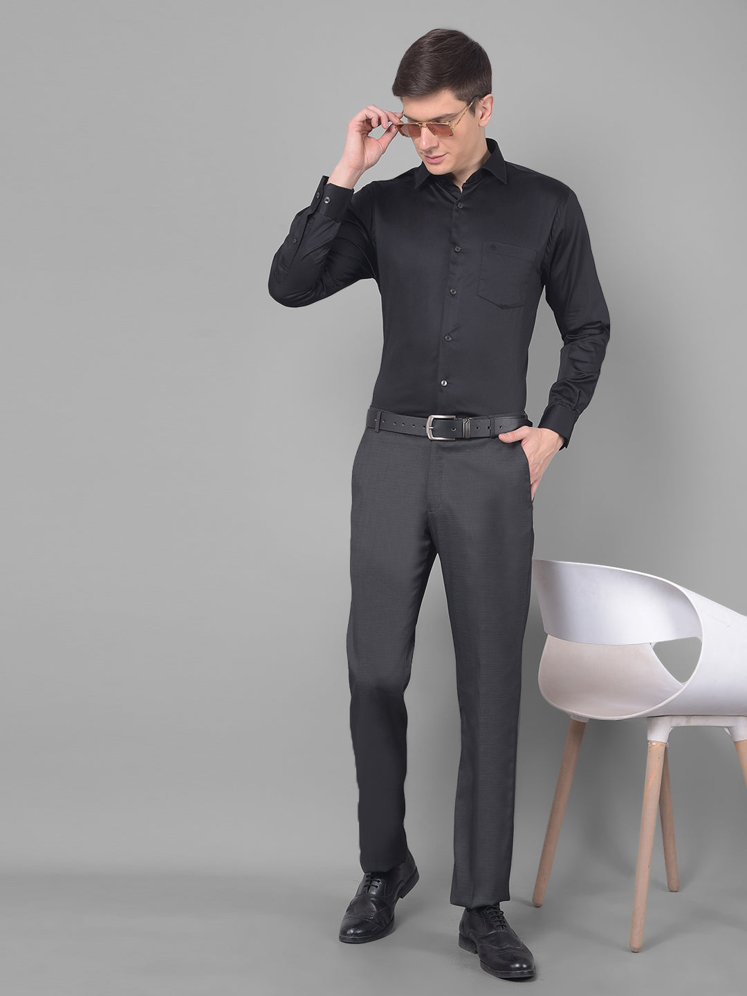 COBB SOLID BLACK SMART FIT FORMAL SHIRT - Main Image
