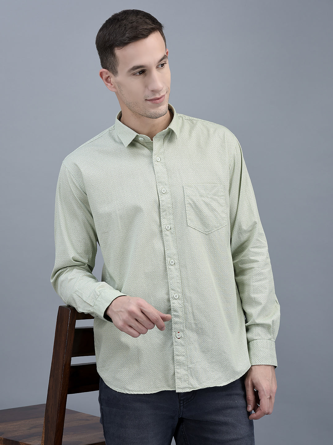 Cobb Green Printed Slim Fit Casual Shirt