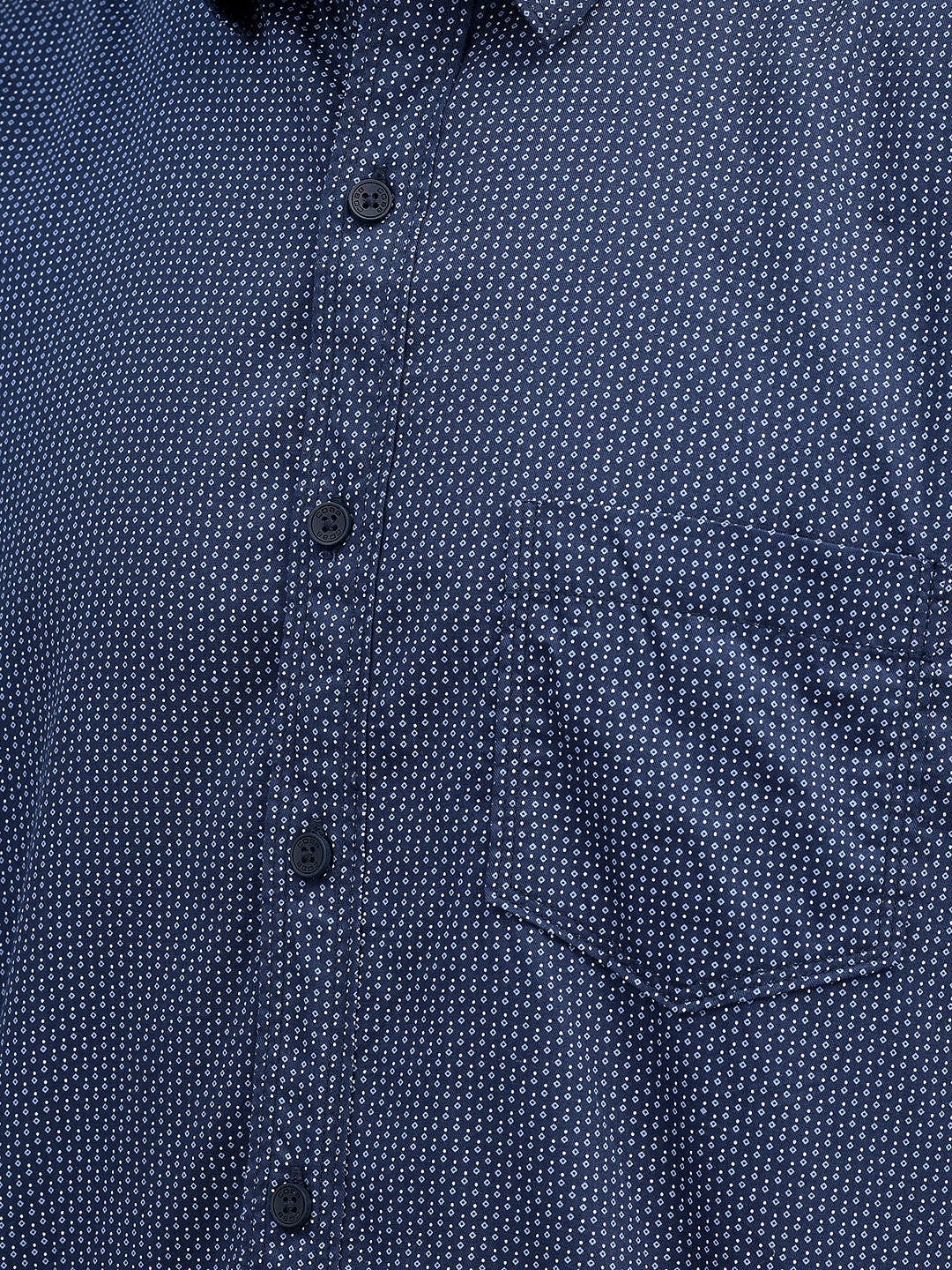 Cobb Navy Blue Printed Slim Fit Casual Shirt