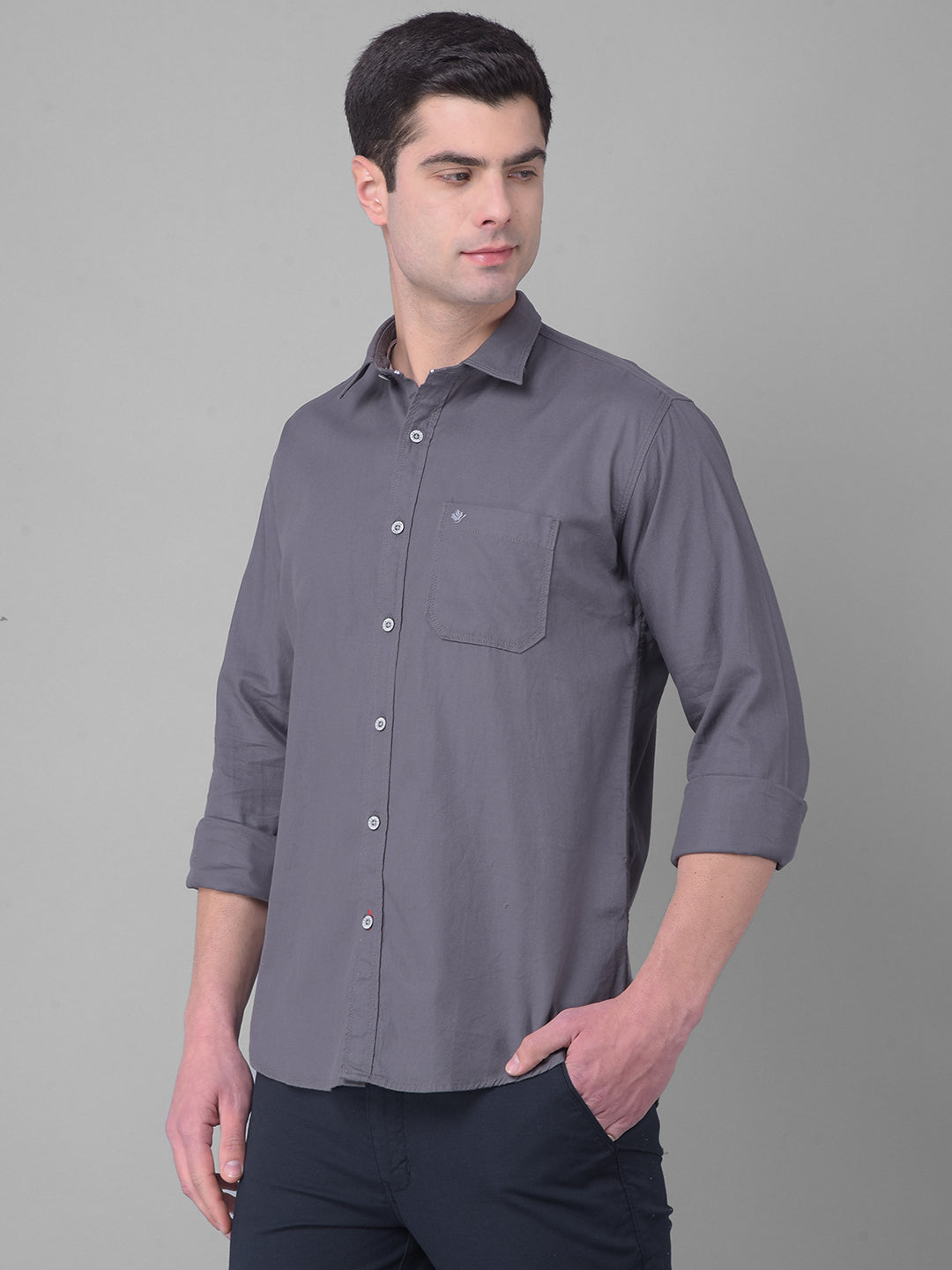 cobb solid dark grey slim fit casual shirt