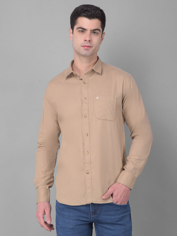 cobb solid ecru slim fit casual shirt