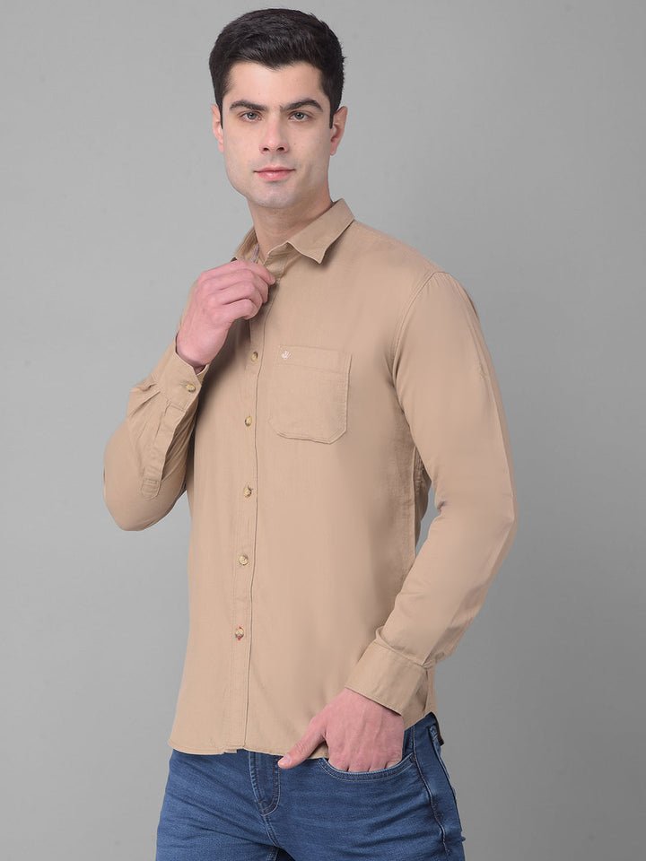 cobb solid ecru slim fit casual shirt