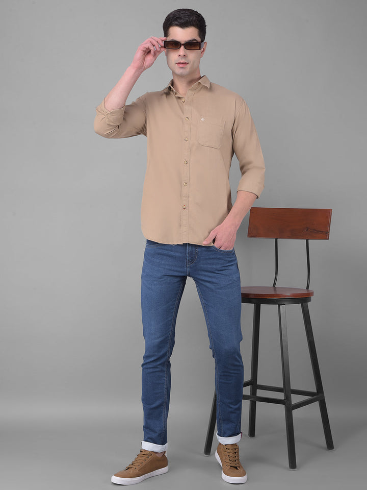 cobb solid ecru slim fit casual shirt