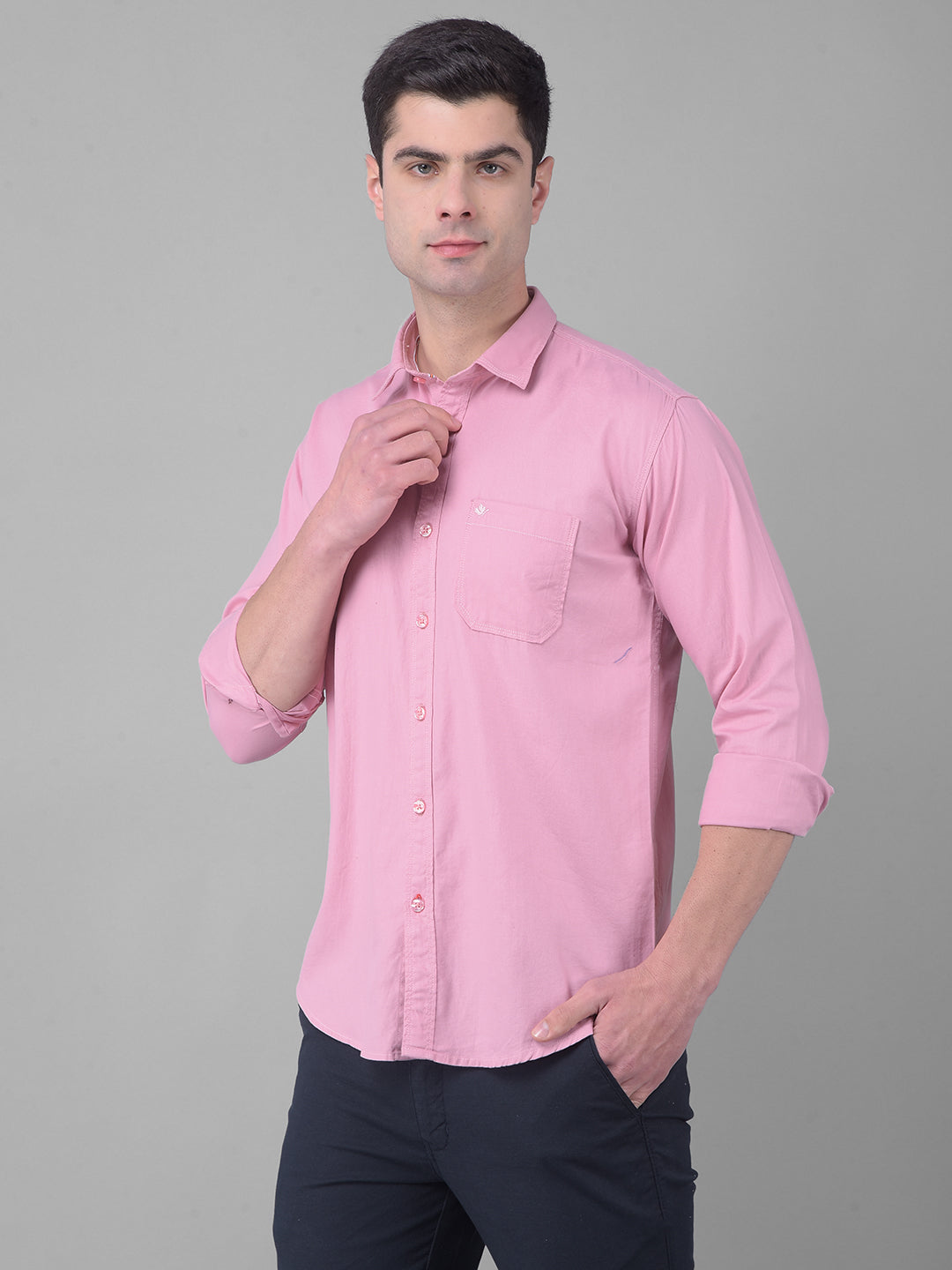 cobb solid flamingo pink slim fit casual shirt