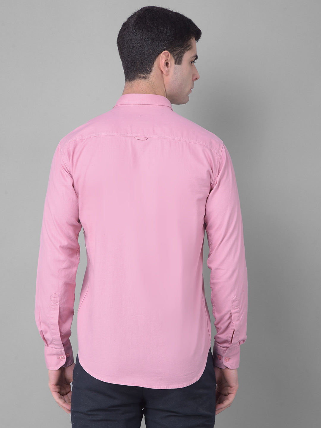 cobb solid flamingo pink slim fit casual shirt