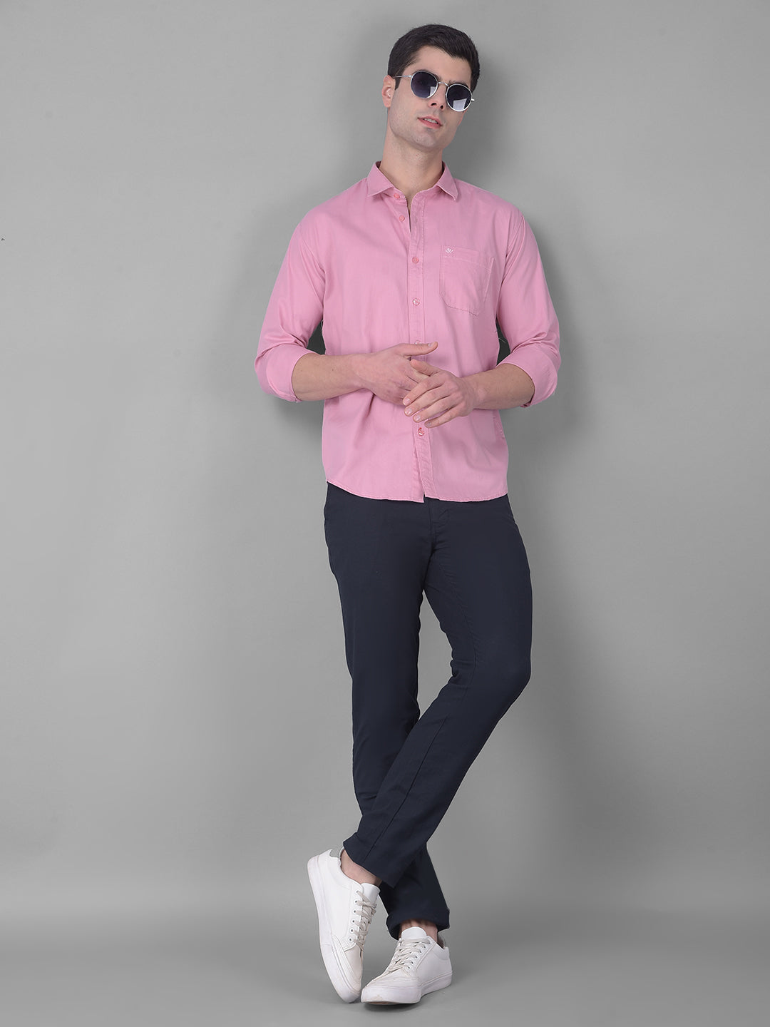 cobb solid flamingo pink slim fit casual shirt