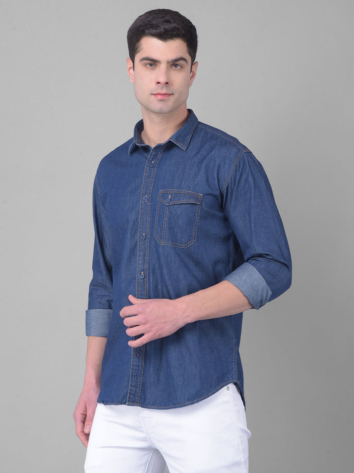 cobb solid dark blue slim fit casual shirt