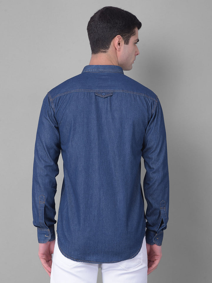 cobb solid dark blue slim fit casual shirt