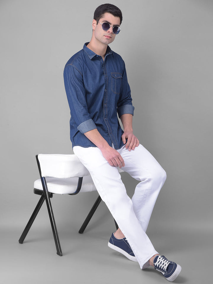 cobb solid dark blue slim fit casual shirt