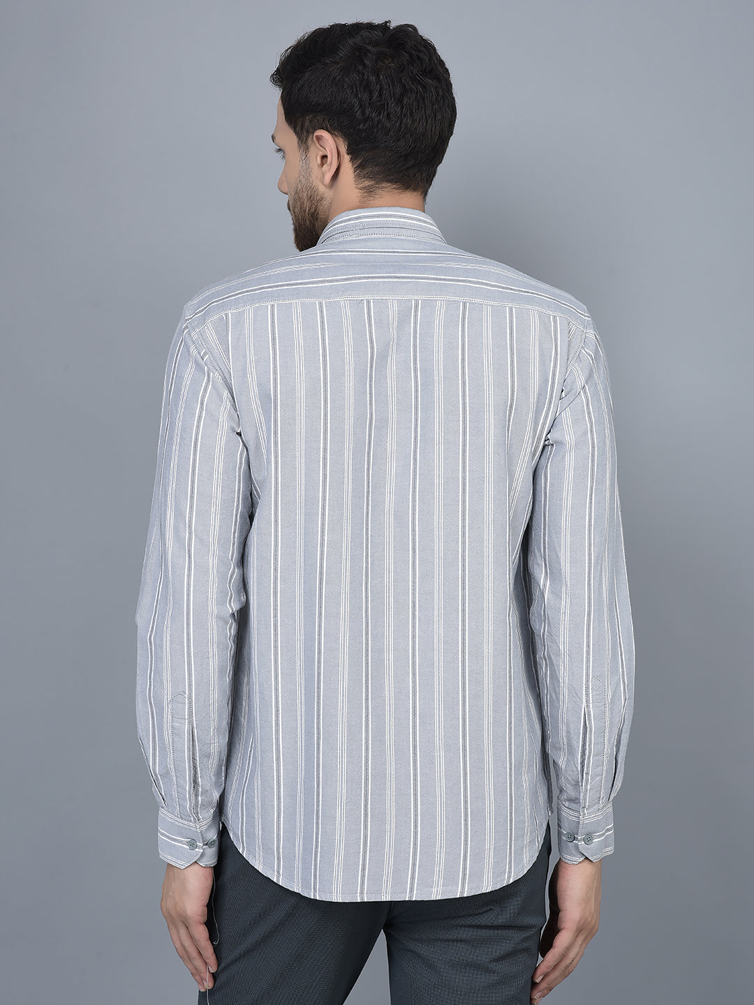 Cobb Grey Striped Slim Fit Casual Shirt
