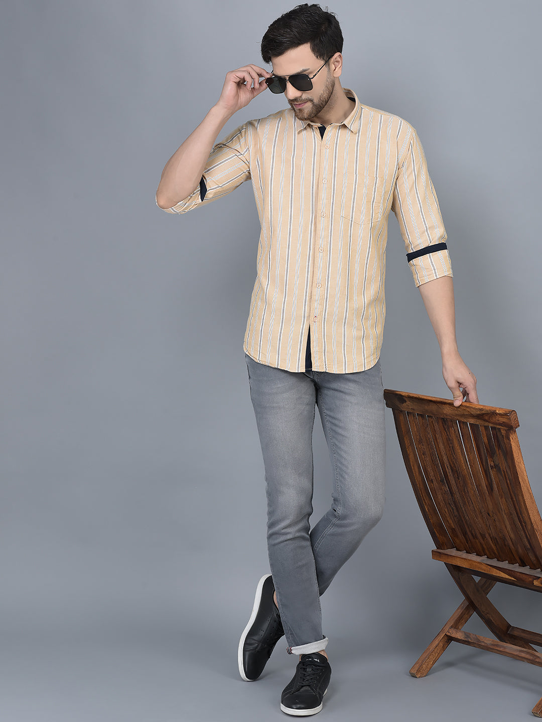 Cobb Mustard Striped Slim Fit Casual Shirt