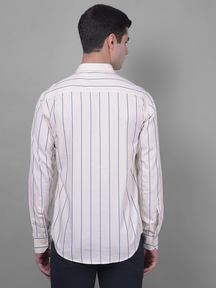 cobb beige striped slim fit casual shirt