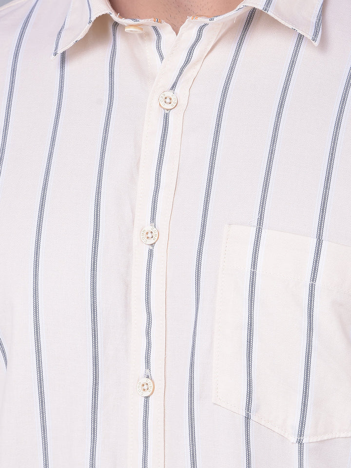 COBB BEIGE STRIPED SLIM FIT CASUAL SHIRT