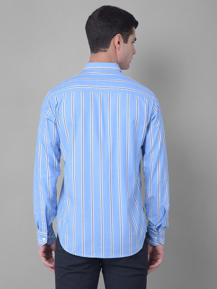 cobb sky blue striped slim fit casual shirt