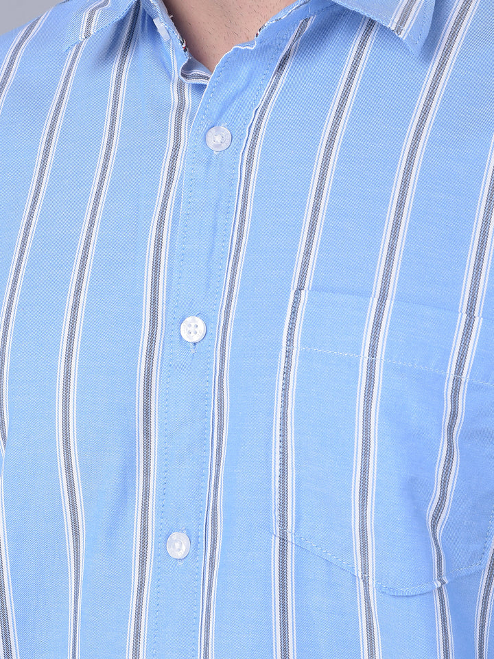 COBB SKY BLUE STRIPED SLIM FIT CASUAL SHIRT