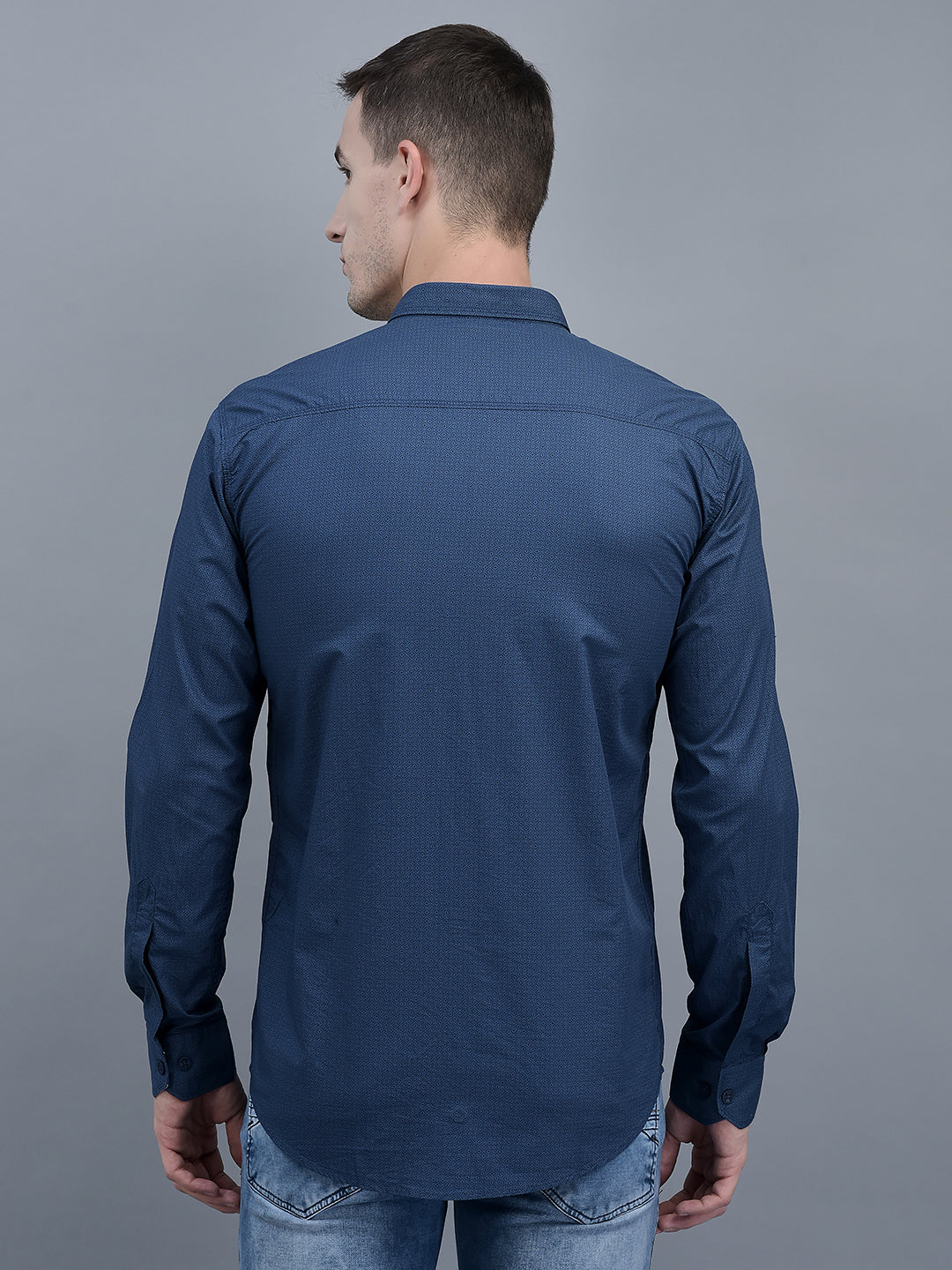Cobb Navy Blue Printed Slim Fit Casual Shirt