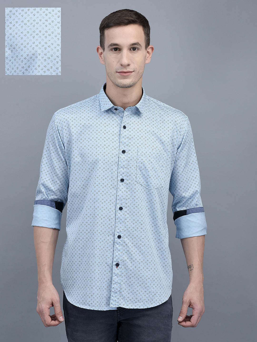 Cobb Sky Blue Printed Slim Fit Casual Shirt Sky Blue