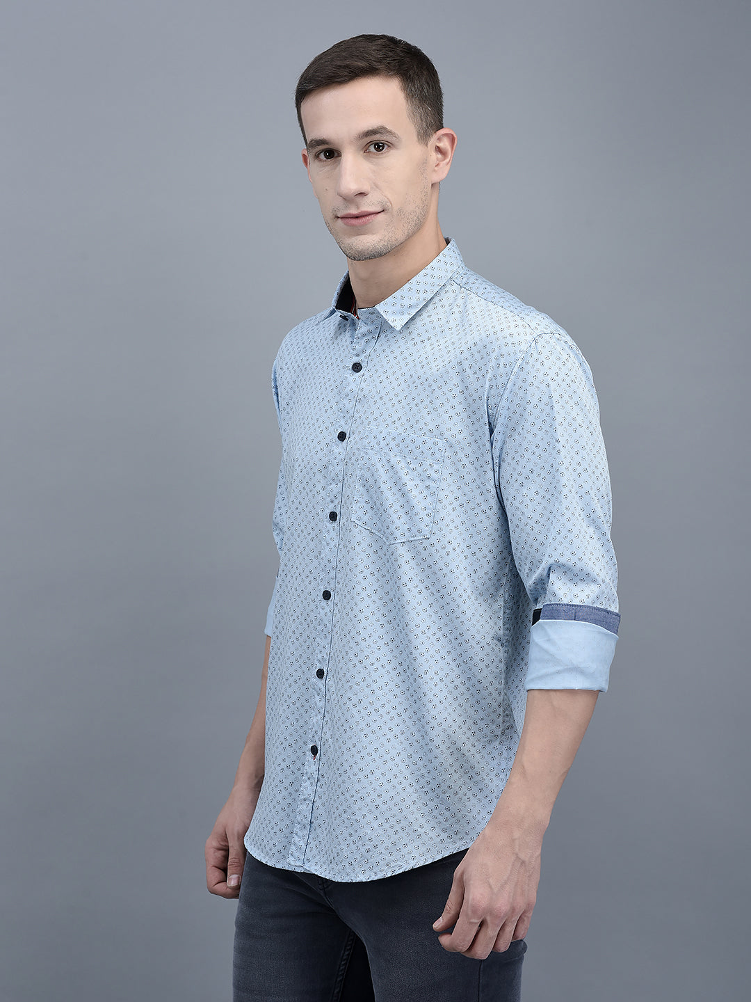 Cobb Sky Blue Printed Slim Fit Casual Shirt