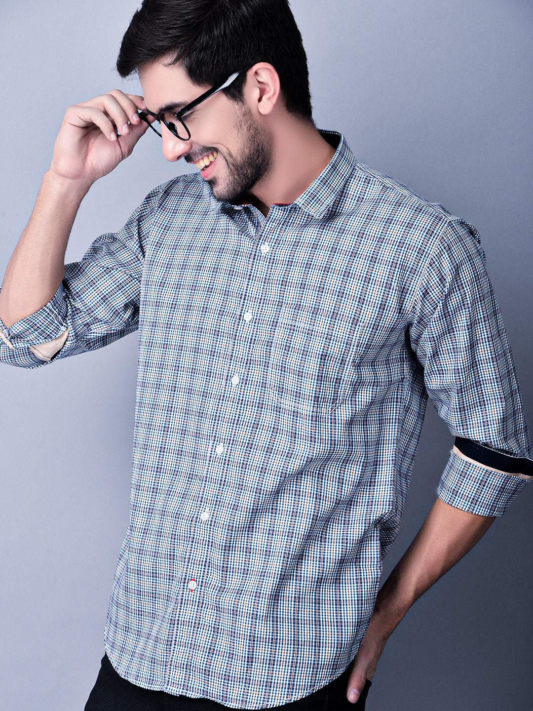 Cobb-Mens-Blue-Check-Shirt-Collar-Casual-Shirt