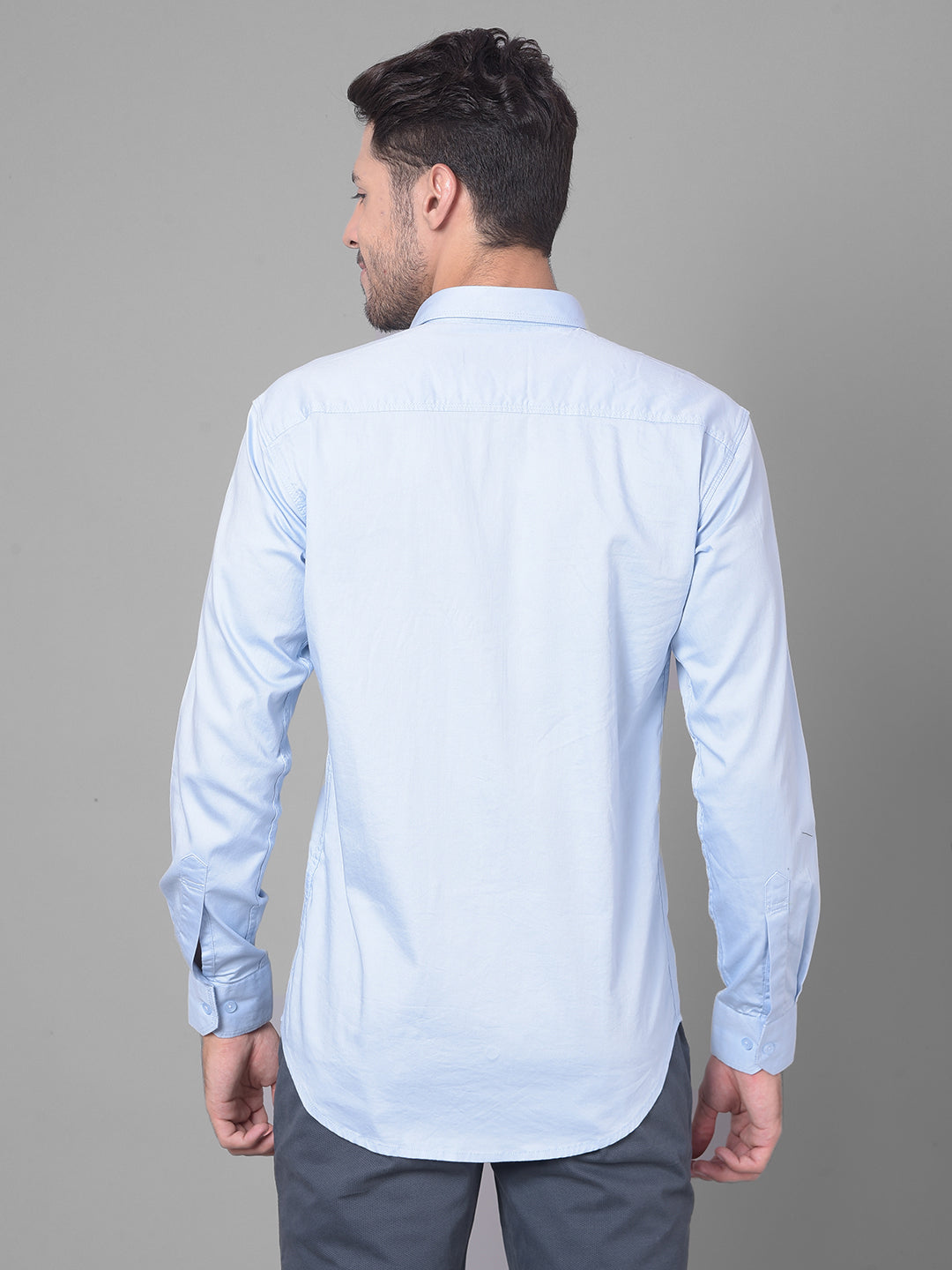 Cobb Sky Blue Solid Stretch Fit Casual Shirt