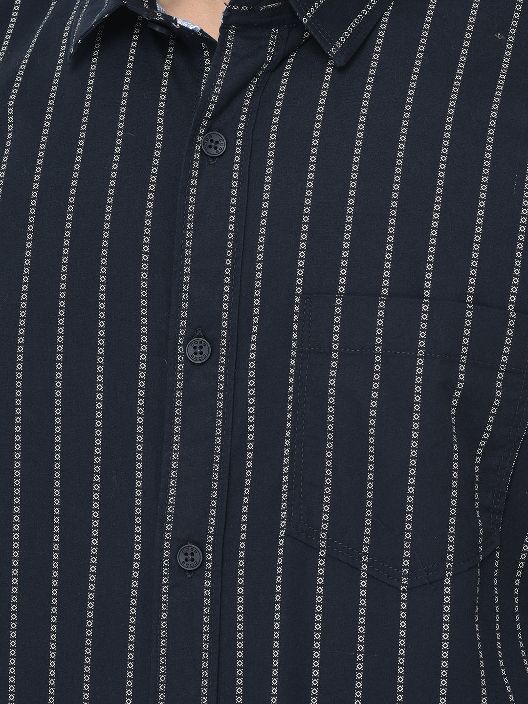 Cobb Navy Blue Striped Slim Fit Casual Shirt