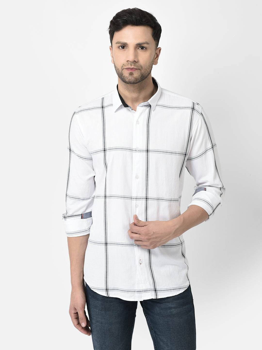 Cobb White Checked Slim Fit Casual Shirt