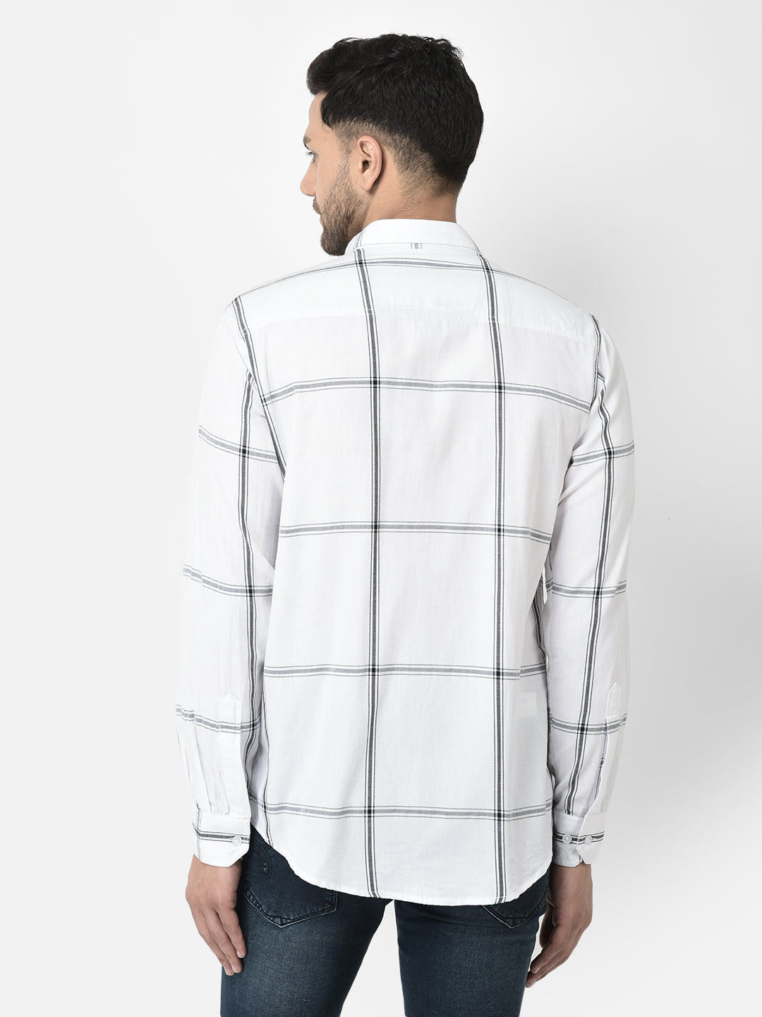 Cobb White Checked Slim Fit Casual Shirt