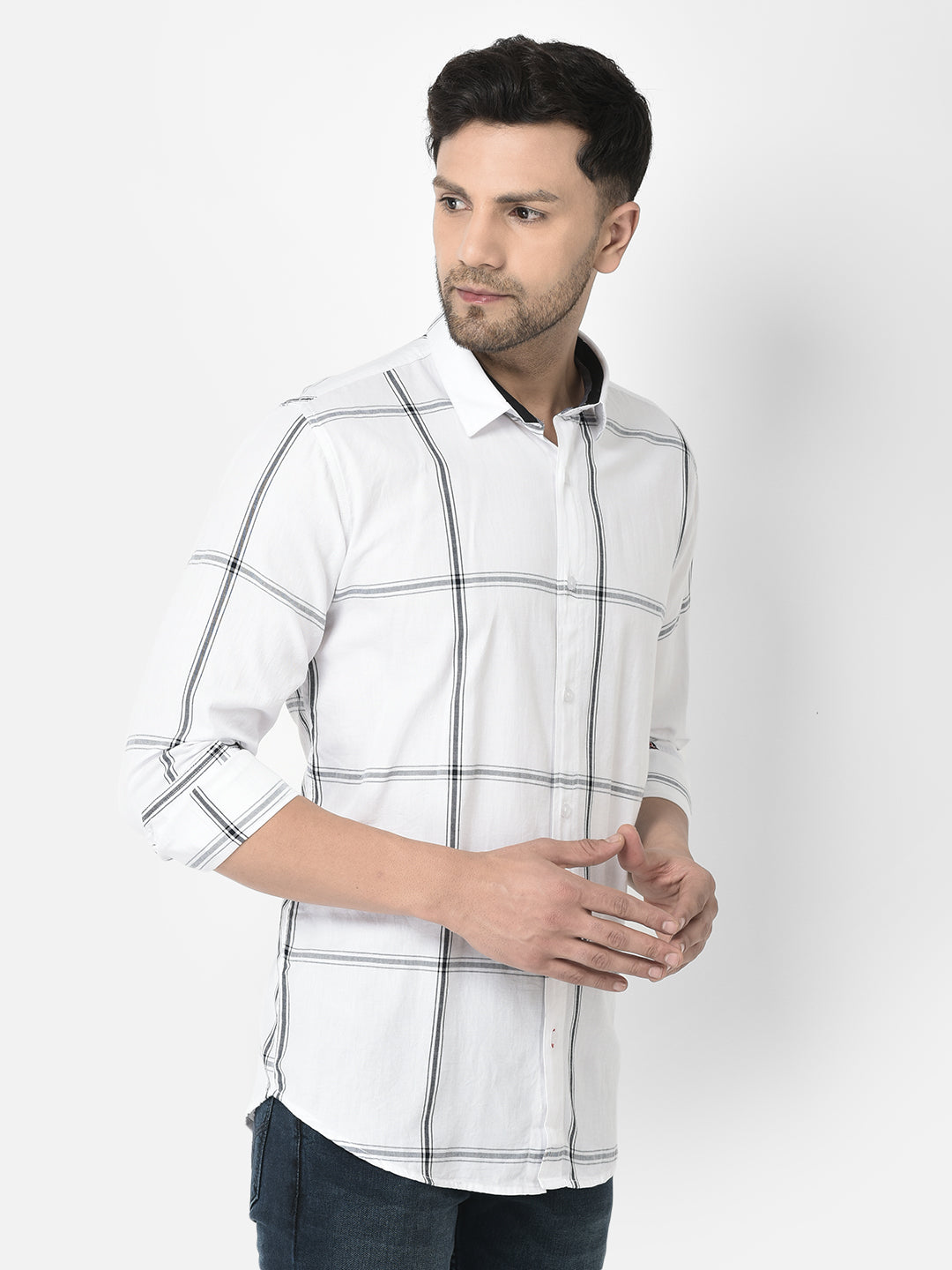 Cobb White Checked Slim Fit Casual Shirt