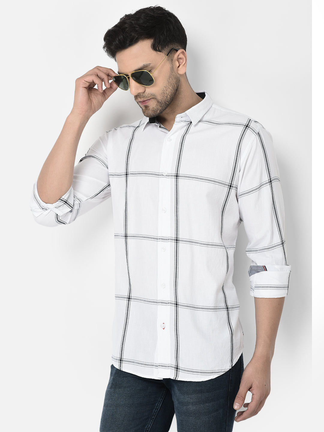 Cobb White Checked Slim Fit Casual Shirt White