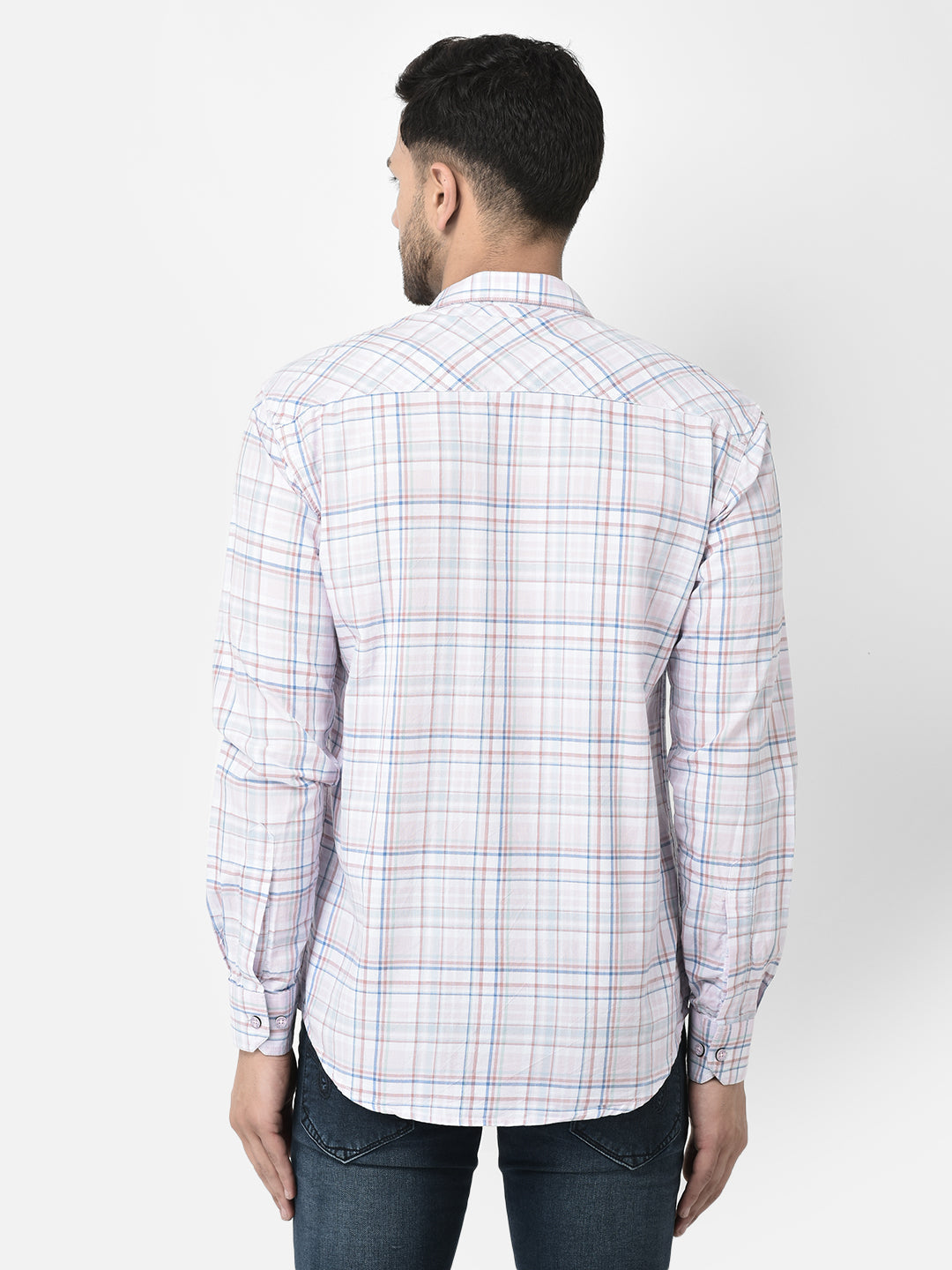 Cobb Light Pink Checked Slim Fit Casual Shirt