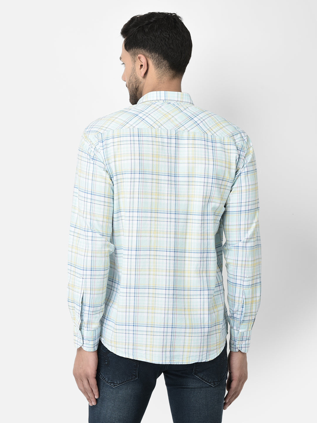 Cobb Sea Green Checked Slim Fit Casual Shirt