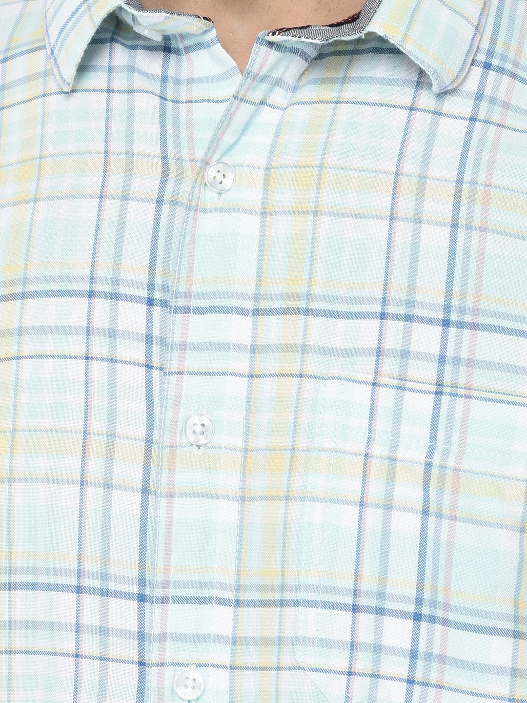 Cobb Sea Green Checked Slim Fit Casual Shirt