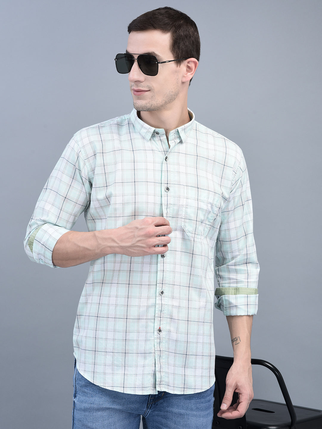 Cobb Green Check Slim Fit Casual Shirt - Elevate Your Style with Confidence