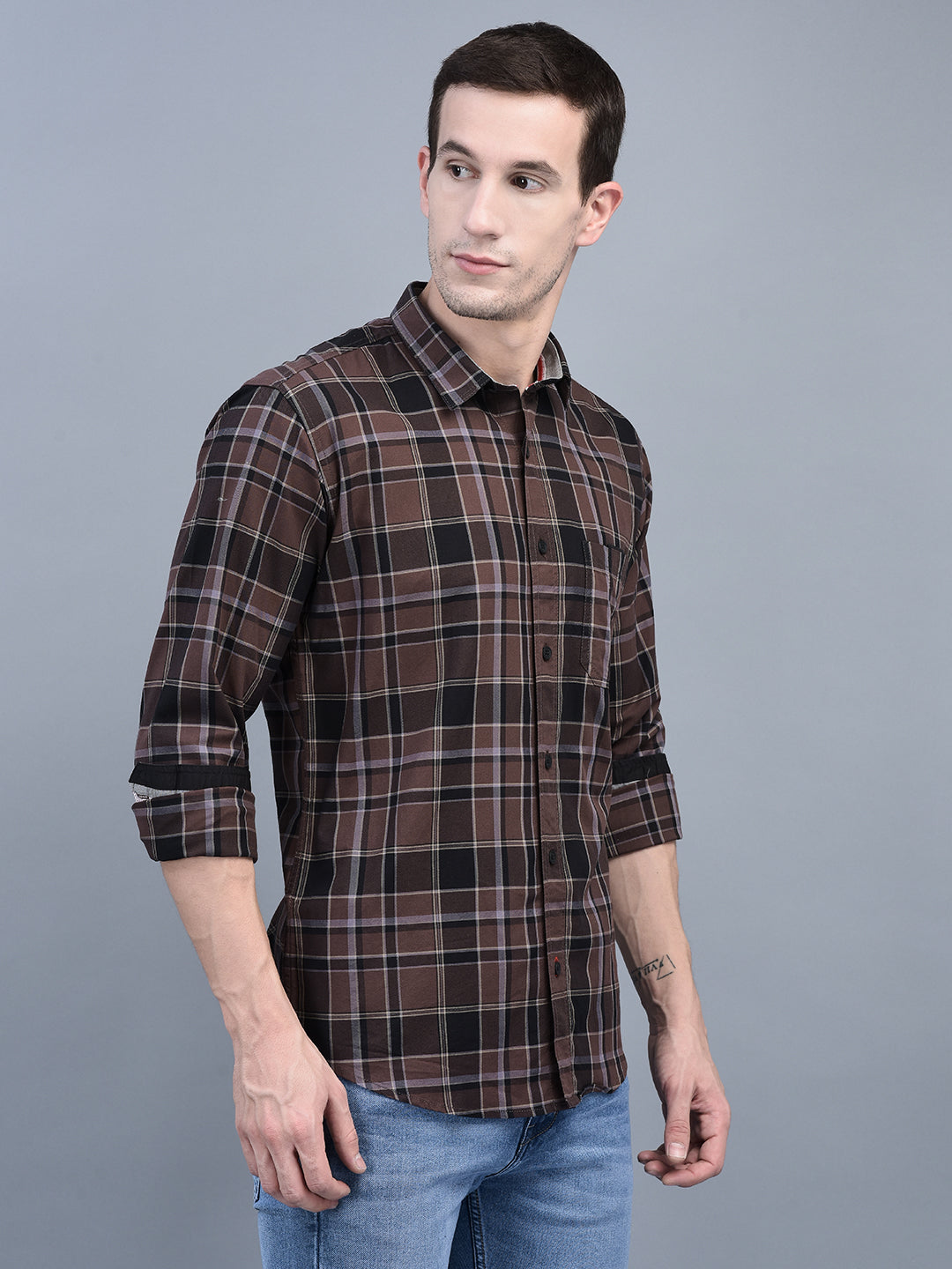 Cobb Brown Check Slim Fit Casual Shirt - Timeless Elegance and Comfort