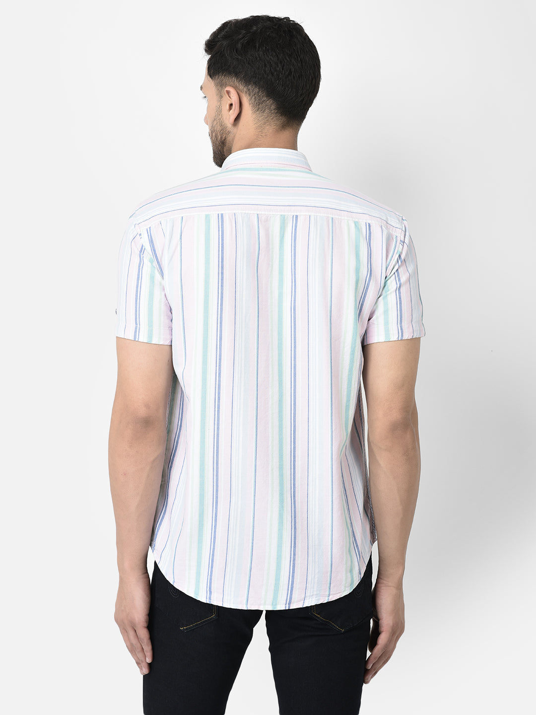 Cobb Green Striped Slim Fit Half Sleeve Casual Shirt