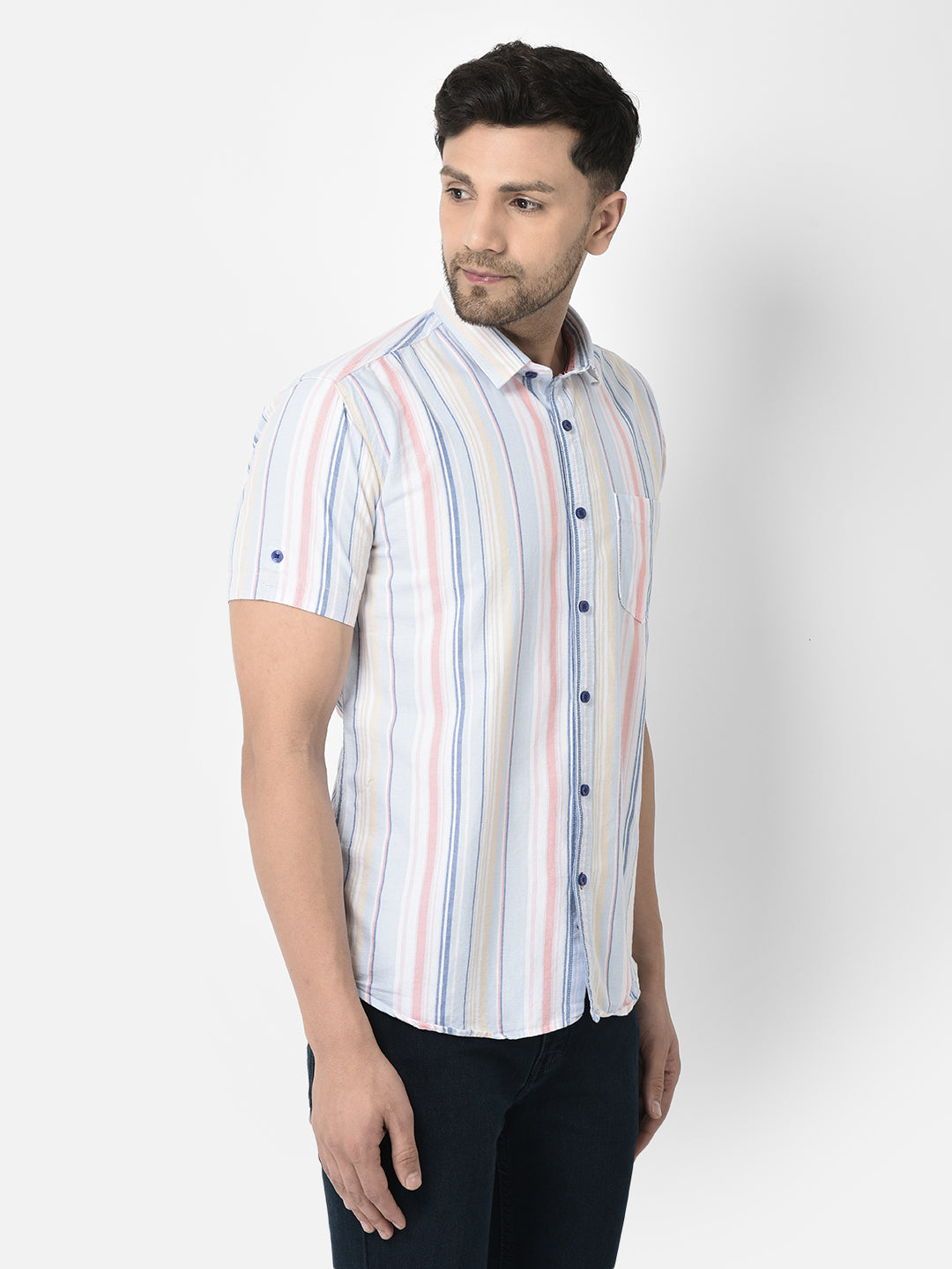 Elevate Your Style with Cobb Pink Striped Slim Fit Half Sleeve Casual Shirt